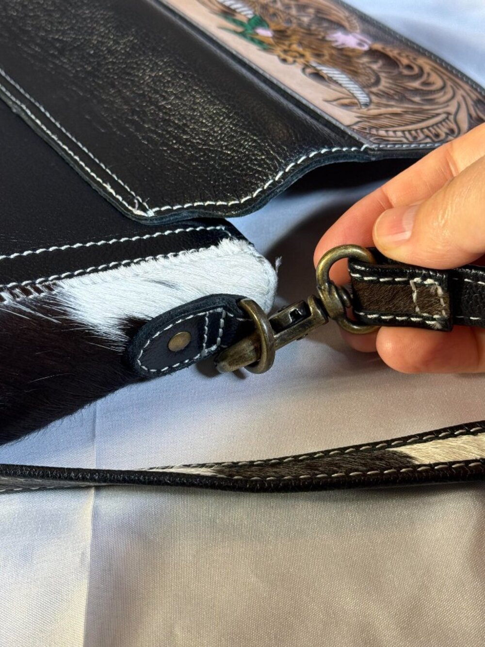 Myra Leather/cowhair crossbody purse. Cute! - Picture 6 of 6